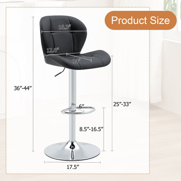 English Elm Set of 2 Adjustable Tufted Pu Barstools with Chrome Base for Kitchen or Pub W3875P382613