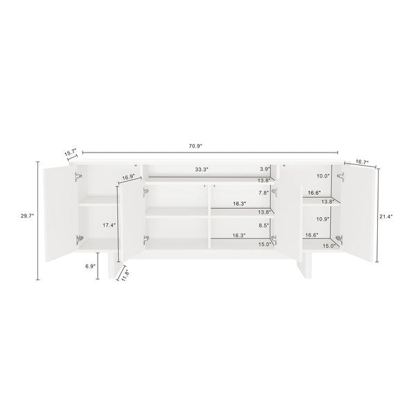 English Elm Ella 71" Sideboard with Soft-Close Doors, Adjustable Shelves, 9 Cubby Spaces & Modern Sled Legs White B365S00110
