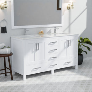 English Elm White Double Bath Vanity With Carrara Marble Top - 60" W X 22" D, Elegant Storage & Soft-Close Drawers B2731P258870-GIGA