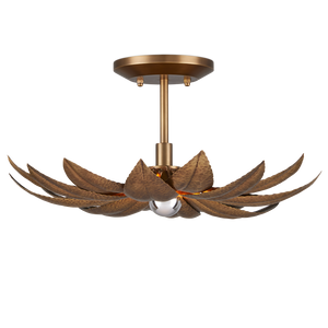 Alithea Semi-Flush Mount Light Fixture - Antique Brass Floral Design by Tom Caldwell for Elegant Spaces