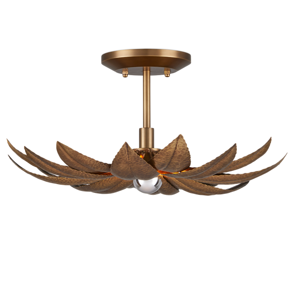 Alithea Semi-Flush Mount Light Fixture - Antique Brass Floral Design by Tom Caldwell for Elegant Spaces
