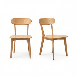 English Elm Solid Natural Wood Mid-century Dining Chairs Curved Back Upholstered Seat Set of 2 W3204P429362