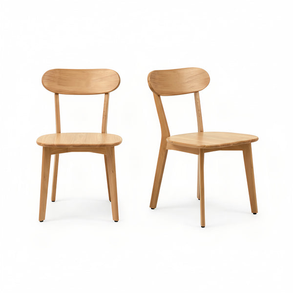 English Elm Solid Natural Wood Mid-century Dining Chairs Curved Back Upholstered Seat Set of 2 W3204P429362