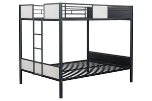 English Elm Full Full Metal Bunk Bed Contemporary Black Frame with White Accent Panels, Side Ladder, Full Size Ready B2741P347306