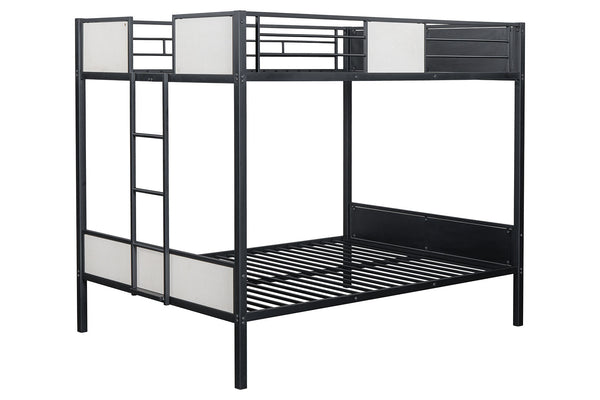English Elm Full Full Metal Bunk Bed Contemporary Black Frame with White Accent Panels, Side Ladder, Full Size Ready B2741P347306