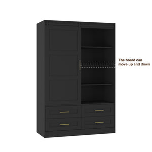 English Elm Tall Farmhouse Wardrobe Armoire with Sliding Barn Doors Drawers and Hanging Rod W1321S00045