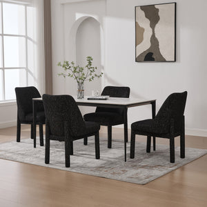 English Elm 21.46" Modern Chenille Dining Chair Set of 4 with Curved High Back, Rubberwood Legs, Comfortable Foam Seat Black+Grey W3189S00004