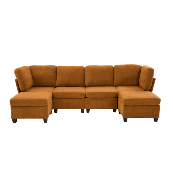 English Elm UNITED Modular 6-Seat Sectional Sofa with Removable Ottoman, Storage Compartments, Convertible Comfort Orange W1568S00246