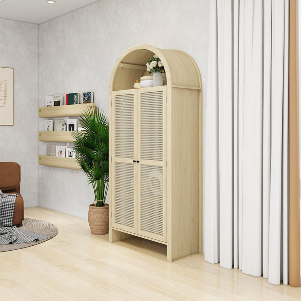 English Elm 70.28" Tall Arched Kitchen Pantry - Elegant Rattan Storage Cabinet With Adjustable Shelves & Safety Features W688P204451