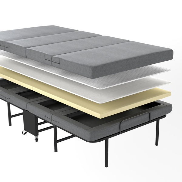 English Elm Twin Folding Guest Bed with Memory Foam Mattress Steel Frame and Lockable Casters T3963P481979