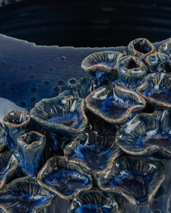 Currey & Company Sunken Blue Bowl: Exquisite Dark Clay Ceramic Artistry With Unique Sea Life Designs & Glaze Depth Blue Ceramic 1200-1047-currey-company