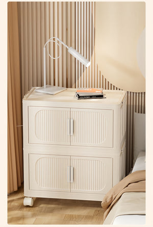 English Elm Cream 4-Tier Folding Storage Cabinet On Wheels – Versatile, Collapsible & Durable Organization Solution W2873P239387