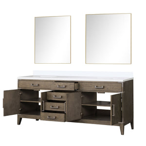 English Elm Grey Oak Double Bath Vanity Set With White Quartz Top, Two 36-Inch Mirrors & Ample Storage Solutions B2731S01620