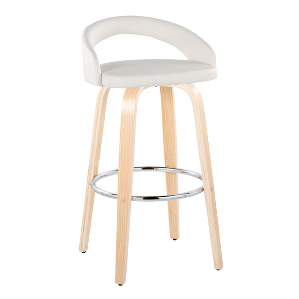English Elm Fixed-height Swivel Barstools Walnut Bentwood Legs White Velvet Seat Set of 2 White B202S01915