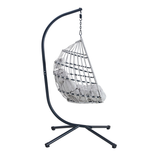 English Elm Grheavy-duty Iron Egg Chair Pe Rattan Woven Swing Seat for Patio or Living Room W2920P281903