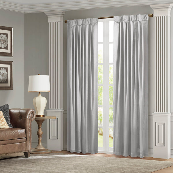 JLA Home Croscill Classics - Pleat Avignon Satin Curtain Panel with Tieback — Vintage Silk-Like Luster, Box Pleat Elegance for Formal Rooms Silver CCL40-0051