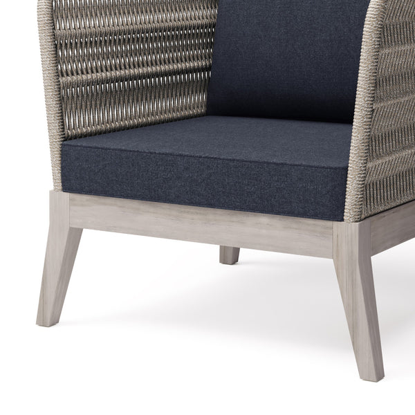 English Elm Santiago Outdoor Conversation Chair in Slate Grey — Handcrafted Acacia, Rope Wrap, Water-Repellent Cushions B136P159364