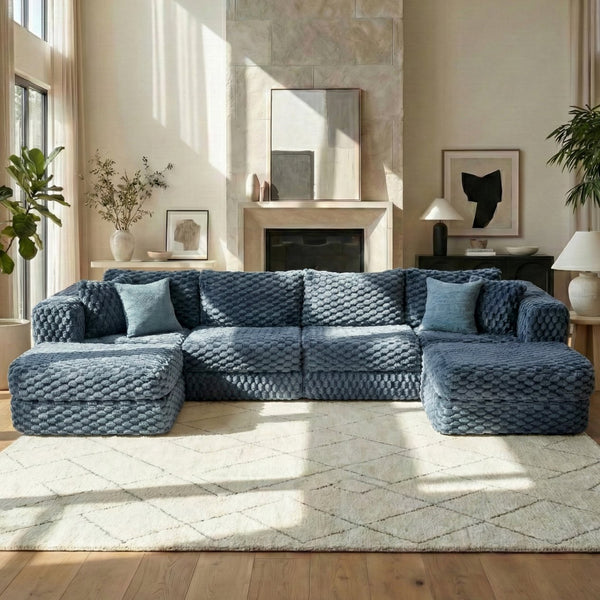 English Elm Swivel Barrel Accent Chair Chenille Tufted Round Club Seat for Living Room Lounge Blue N719S002360C