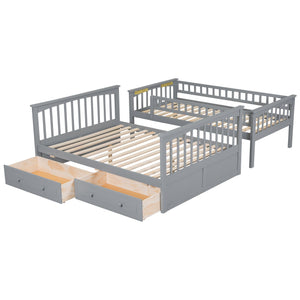 English Elm Twin Convertible Bunk Bed with Built-In Rolling Drawers and Solid Pine/MDF Frame, Space-Saving Durable Design Gray N7090004020E