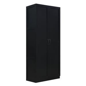 English Elm Cornelia Black Storage Cabinet with 7 Shelves, Soft-Close Hinges, Mop Base & Metal Handles, 71" H B365P397857