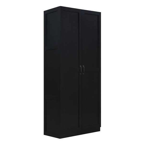 English Elm Cornelia Black Storage Cabinet with 7 Shelves, Soft-Close Hinges, Mop Base & Metal Handles, 71" H B365P397857