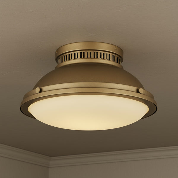 English Elm 2-light Dark Bronze Flush Mount Ceiling Fixture for Hallways Entryways and Bedrooms Brushed Brass B370P394557