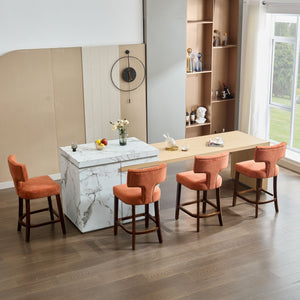 English Elm Mid Curved Backrest Bar Stools Set of 2 with Copper Nail Trim, High-Density Foam & Walnut Legs Orange W1143P296349