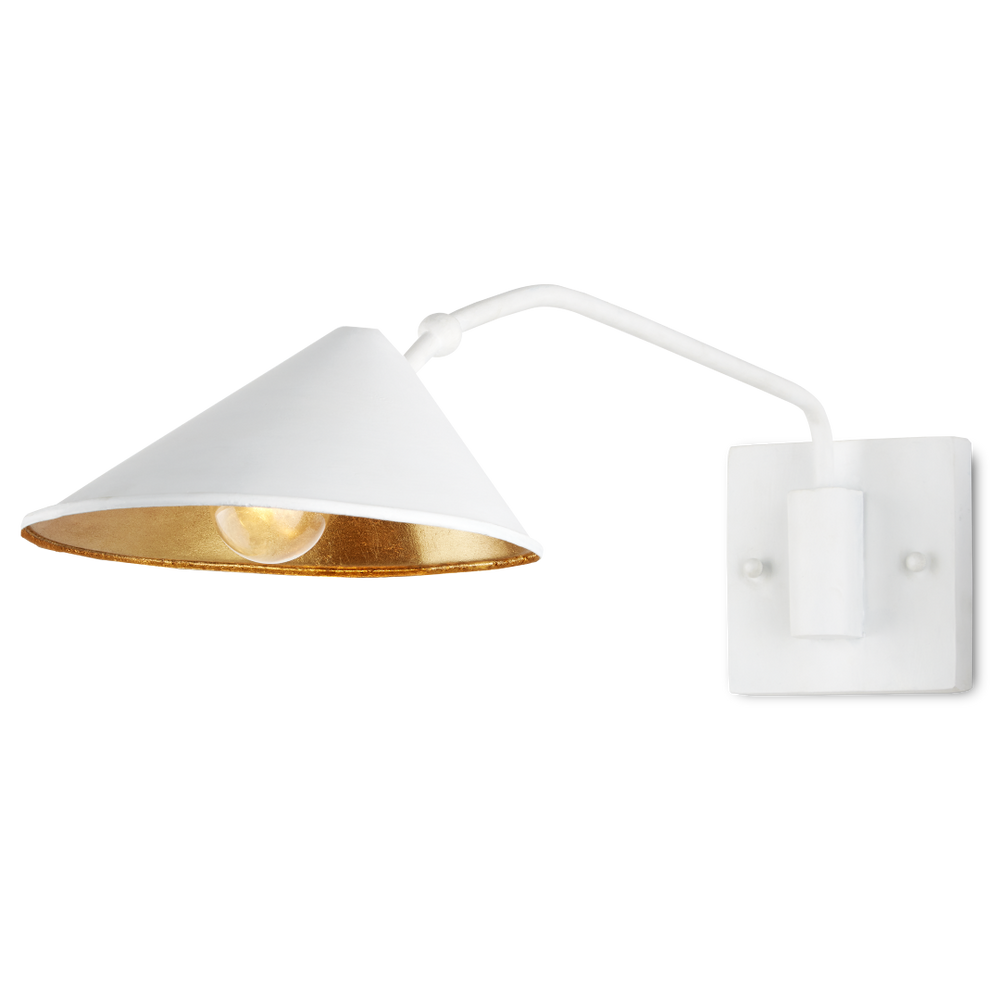 Serpa White Swing-Arm Wall Sconce - Modern Industrial Light with Gold Leaf Shade for Stylish Rooms
