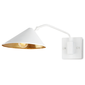 Serpa White Swing-Arm Wall Sconce - Modern Industrial Light with Gold Leaf Shade for Stylish Rooms