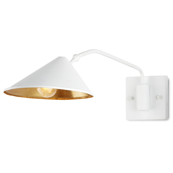 Serpa White Swing-Arm Wall Sconce - Modern Industrial Light with Gold Leaf Shade for Stylish Rooms