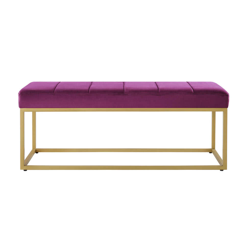 English Elm Modern Channel Tufted Velvet Upholstered Bench with Gold Metal Frame for Bedroom Entry W2186P211159