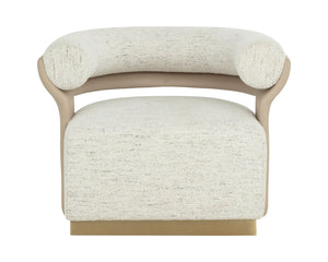 Sunpan Olida Swivel Lounge Chair - Contemporary Curved Design With Polished Metal Base And Plush Upholstery Cream Fabric ,Faux Leather 111444