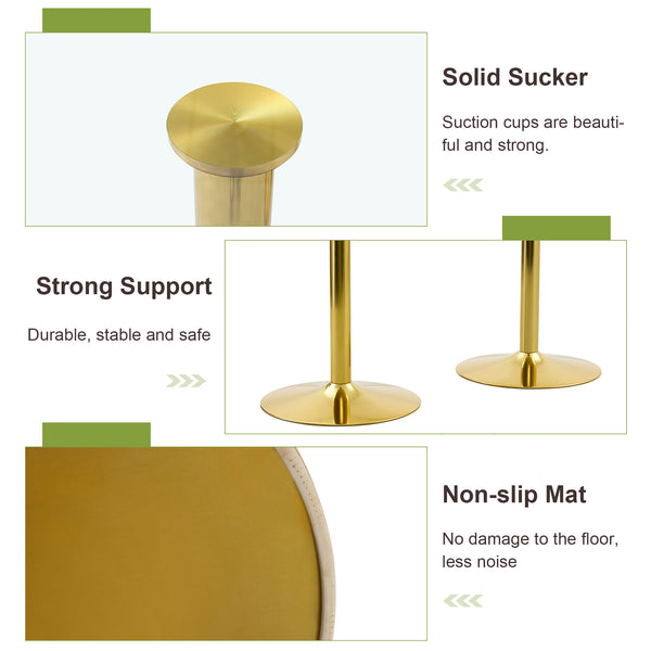 English Elm Table Set Oval Tempered Glass Top Gold Column Base with Eight Pu Leather Dining Chairs Transparent,White+Gold W1151S04774