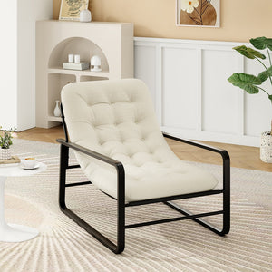 English Elm Accent Chair Plush Boucle Sherpa Upholstered Mid Century Reading Seat for Bedroom Beige T3623P411794