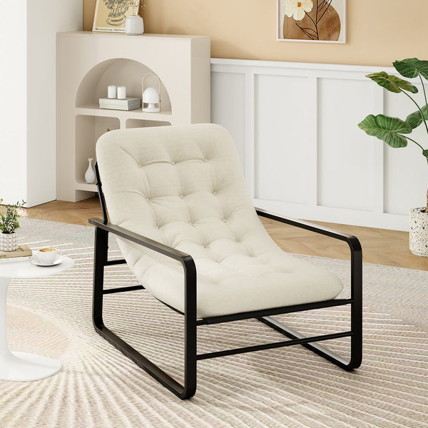 English Elm Accent Chair Plush Boucle Sherpa Upholstered Mid Century Reading Seat for Bedroom Beige T3623P411794