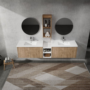 English Elm 84" Wall-Mounted Bathroom Vanity With Soft-Close Doors & Resin Sinks - Modern Storage Solution! W999S00230