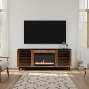 English Elm 69 Inch Fireplace TV Stand Console with 42" Electric Insert, Bourbon Black Two-Tone, Fits 80" TVs B108P216646