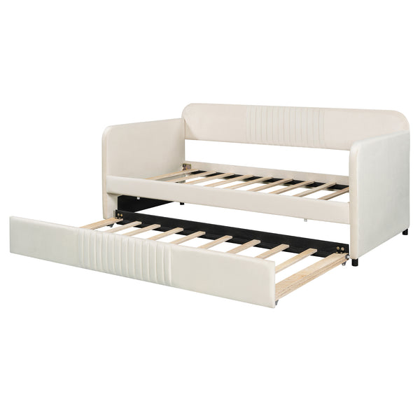 English Elm Upholstered Velvet Twin Daybed with Pull Out Trundle Sofa for Guest or Kids Room LP100127AAA