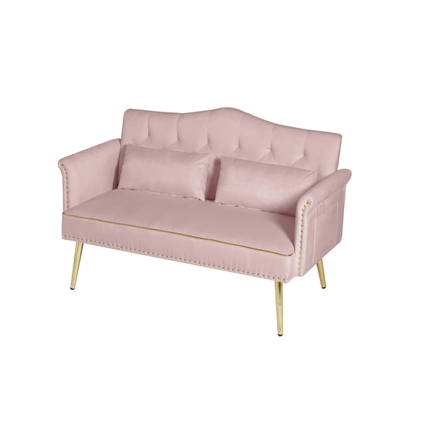 English Elm PINK Velvet 2-Seater Sofa with Gold Metal Legs, Plush Foam Seating, Solid Wood Frame, Elegant Design W588P165686