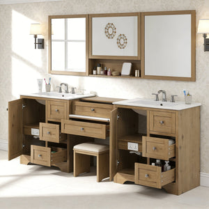English Elm 84" Double Sink Vanity with Stone Countertop Six Soft Close Drawers and Silver Knobs Wood N817P404196B