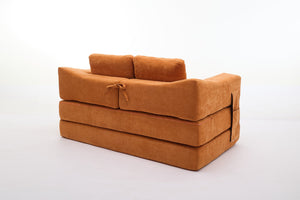 English Elm Modern Minimalist Sofa Fold-Out Convertible Floor Couch Bed with Removable Backrest Chenille Orange, Modular Comfort and Side Pockets W1829P186302