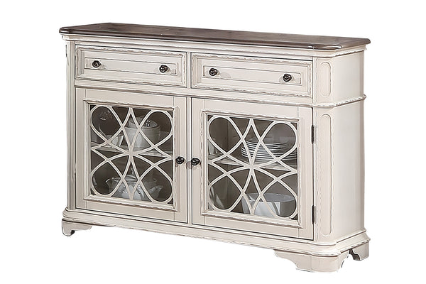 English Elm Traditional Elegant Server with Spacious Drawers and Cabinet Storage for Dining Room Organization and Style Antique White 27 L x 44 W x 59 H B011P395601