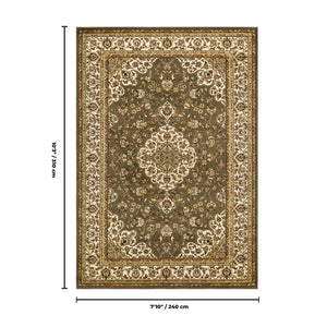 English Elm Classic Medallion Area Rug Traditional Green Low Pile for Living or Dining Spaces B186P452246