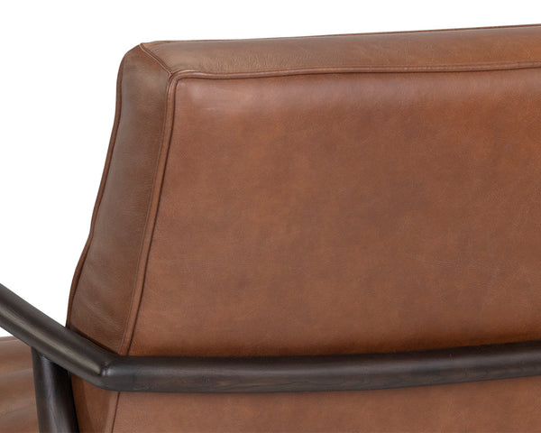Sunpan Lyric Lounge Chair - Mid-Century Modern Comfort with Elegant Channel Tufting and Oak Frame Vintage Caramel Leather