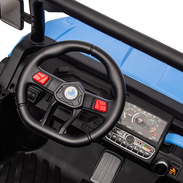 English Elm 24v Kids Ride on Dump Truck Two Seat Electric Utv with Tilting Bed and Remote Control Blue W1578P188521