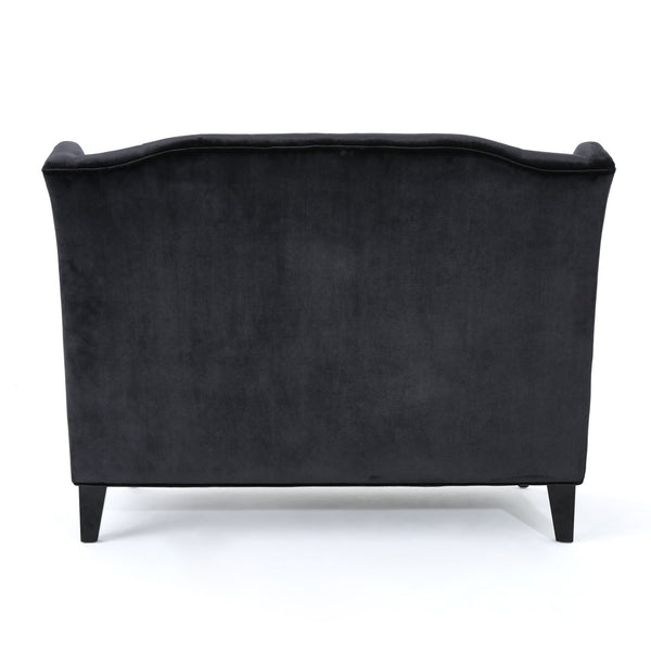 English Elm Christopher Knight Home® - LOVESEAT wingback velvet button-tufted diamond stitch loveseat with plush comfort and durable sheen Black 61186.00NVLTBLK