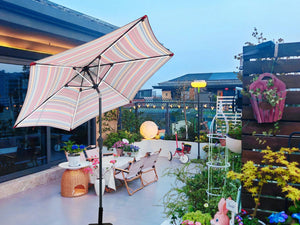 English Elm 9ft Solar Led Patio Umbrella Coastal Stripe Canopy with Uv Protection Crank Tilt Red Striped W656P403815