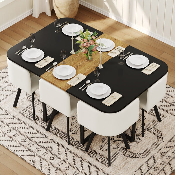 English Elm 7-piece Rectangular Dining Set Seats 6 with Faux Leather Chairs and Melamine Top Black,White,Wood W3875S00104