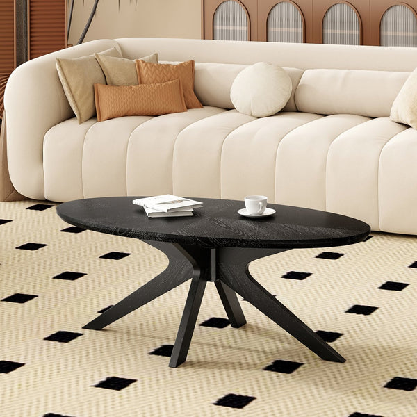 English Elm Office 47" Coffee Table Oval Black Wood Top with X-Frame Poplar Legs — Stable, Spacious, Easy Assembly T3623P409188