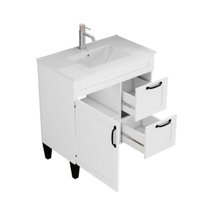 English Elm 31.5-inch Modern Bathroom Vanity with Integrated Ceramic Basin, Soft-Close Drawers, Black Accents White 35.04 L x 22.05 W x 7.68 H W3151S00061